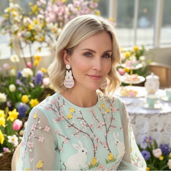 boutique label Jewelry - Easter bunny seed bead earrings NWT